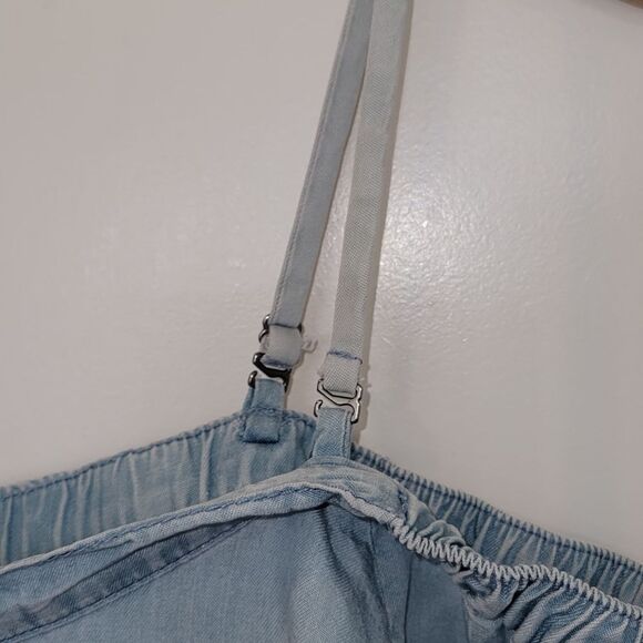 Free People Light Blue Chambray  Denim Crop Tank Off Shoulder Ruffle Top Small - Picture 9 of 16